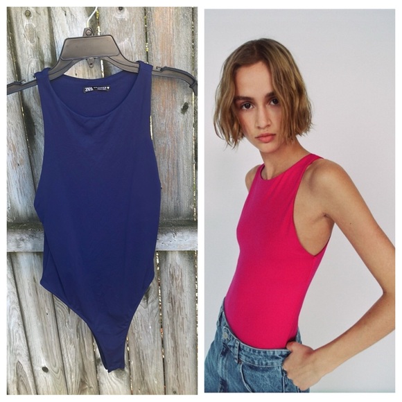 Zara Halter neck bodysuit snap-button fastening 5039/372 blue stretch M - Picture 16 of 16